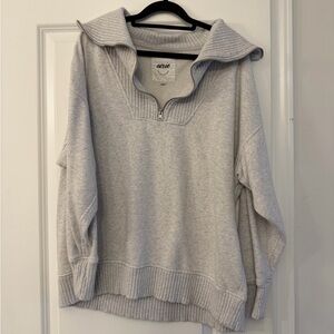 Aerie Light Gray Ribbed Quarter-Zip Pullover